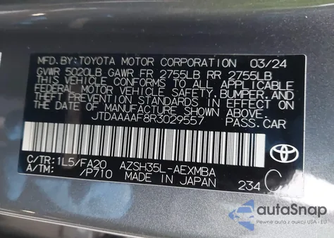 2024 Toyota Crown Xle из США, поврежденный, VIN JTDAAAAF8R3029557
